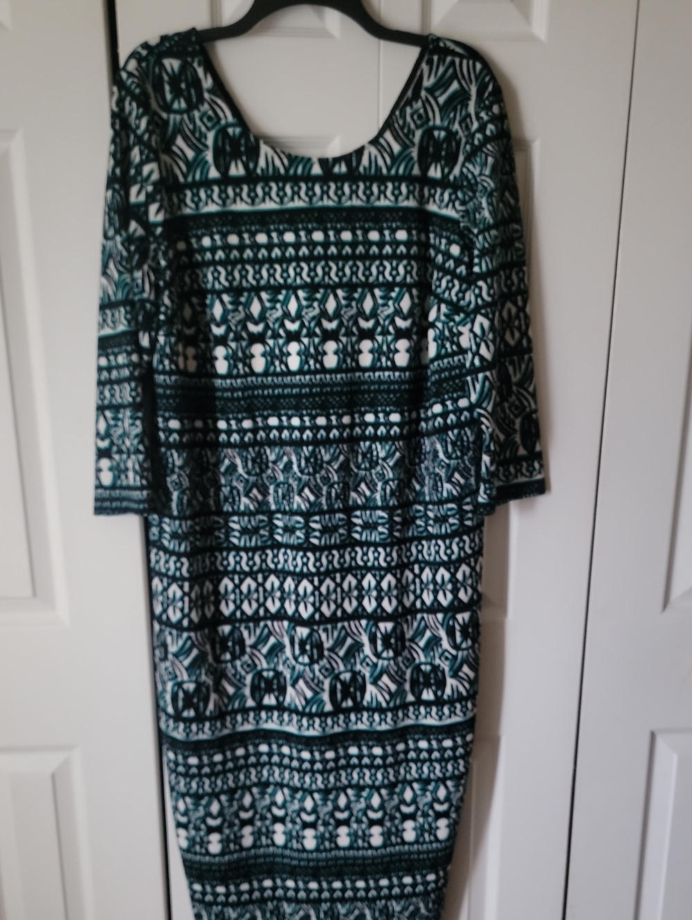 Beige by eci Green and White Printed Long Sleeve Dress